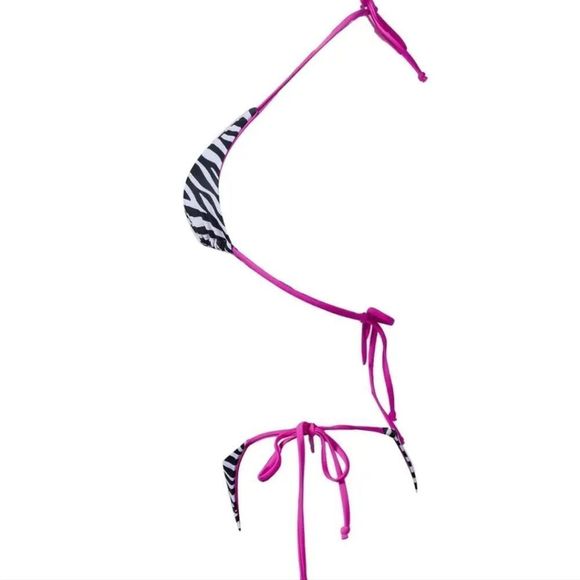 NEW ZEBRA CONTRAST PINK TRIM BIKINI SET - Picture 3 of 10